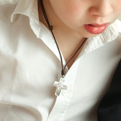 SACRED HEART - Customizable silver cross necklace 25x30mm