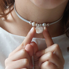 VIRGEN TERNURA PERLAS - collar personalizable medalla plata 16mm