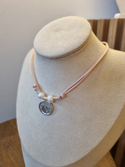 VIRGEN BISEL PERLAS - collar medalla plata 17mm