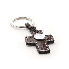 CIELITO - EXCLUSIVO ONLINE llavero cruz de cuero con medalla plata personalizable 13mm