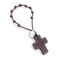 CIELITO keychain - leather cross with customizable silver medal 13mm