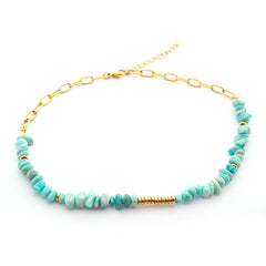 OASIS - collar dorado piedras turquesas y eslabones