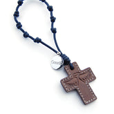 CIELITO keychain - leather cross with customizable silver medal 13mm