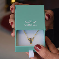 MINERVA - collar cruz circonitas plata chapada en oro 14x10mm