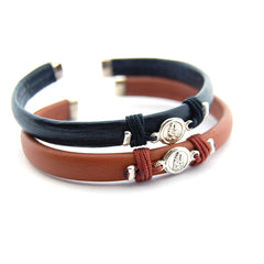 Escapulario CARMELO - pulsera rígida cuero medalla de plata 8mm