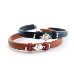 Escapulario CARMELO - pulsera rígida cuero medalla de plata 8mm