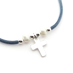 PÍA PERLAS - customizable silver cross necklace 17x20mm