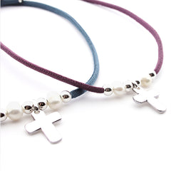 PÍA PERLAS - customizable silver cross necklace 17x20mm