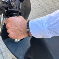 DETENTE COR MINI - pulsera medalla plata 9mm con bolas volcánicas