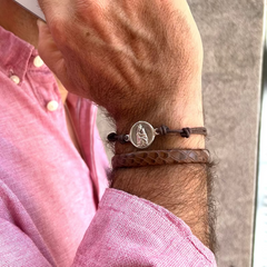 Escapulario CARMELO - pulsera medalla personalizable de plata 18 mm con cordón