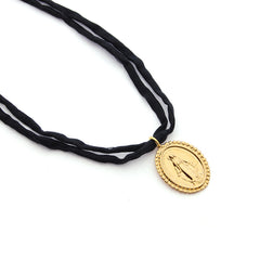 VIRGEN MILAGROSA DOR - collar medalla dorada 21mm con seda