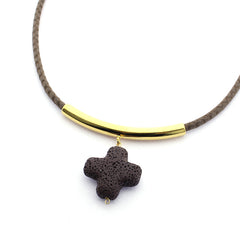 EIRA CUERO - collar cruz piedra 25mm