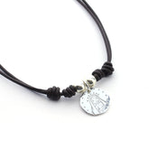 VIRGEN ESTRELLAS - collar medalla plata 18mm cuero