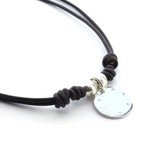 VIRGEN ESTRELLAS - collar medalla plata 18mm cuero