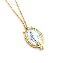 VIRGEN MILAGROSA CIRCONITA - collar medalla dorada 30x22mm con cadena