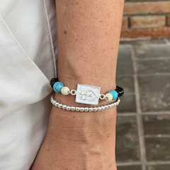 DETENTE - pulsera personalizable plata piedras negras