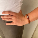 Escapulario CARMELO - pulsera rígida cuero medalla de plata 8mm