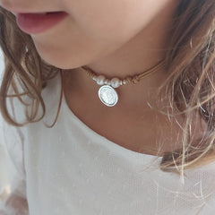 VIRGEN BISEL PERLAS - collar medalla plata 17mm