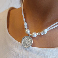 VIRGEN BISEL PERLAS - collar medalla plata 17mm