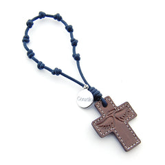 CIELITO - ROSARIO cruz de cuero con medalla plata personalizable 13mm