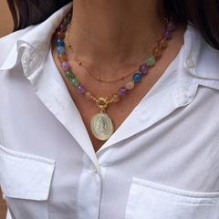ZOE DOR MINI - collar piedras mini acero dorado