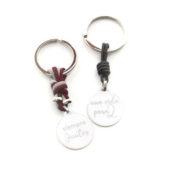 SIEMPRE JUNTOS - pack 2 llaveros personalizables medalla plata 25mm