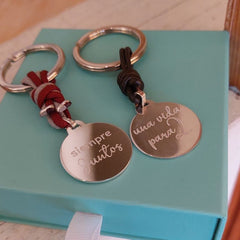 SIEMPRE JUNTOS - pack 2 llaveros personalizables medalla plata 25mm