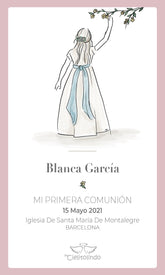 PACK OF 25 FIRST COMMUNION REMINDERS DRAWING OF A GIRL WITH FRAME