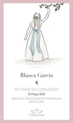 PACK OF 25 FIRST COMMUNION REMINDERS DRAWING OF A GIRL WITH FRAME