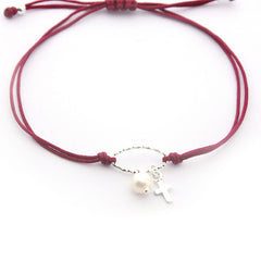ANNIE - pulsera perla y cruz plata 5x6mm