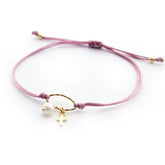 ANNIE DOR - pulsera perla y cruz dorada 5x6mm