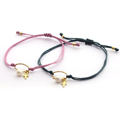 ANNIE - pulsera perla y cruz dorada 5x6mm