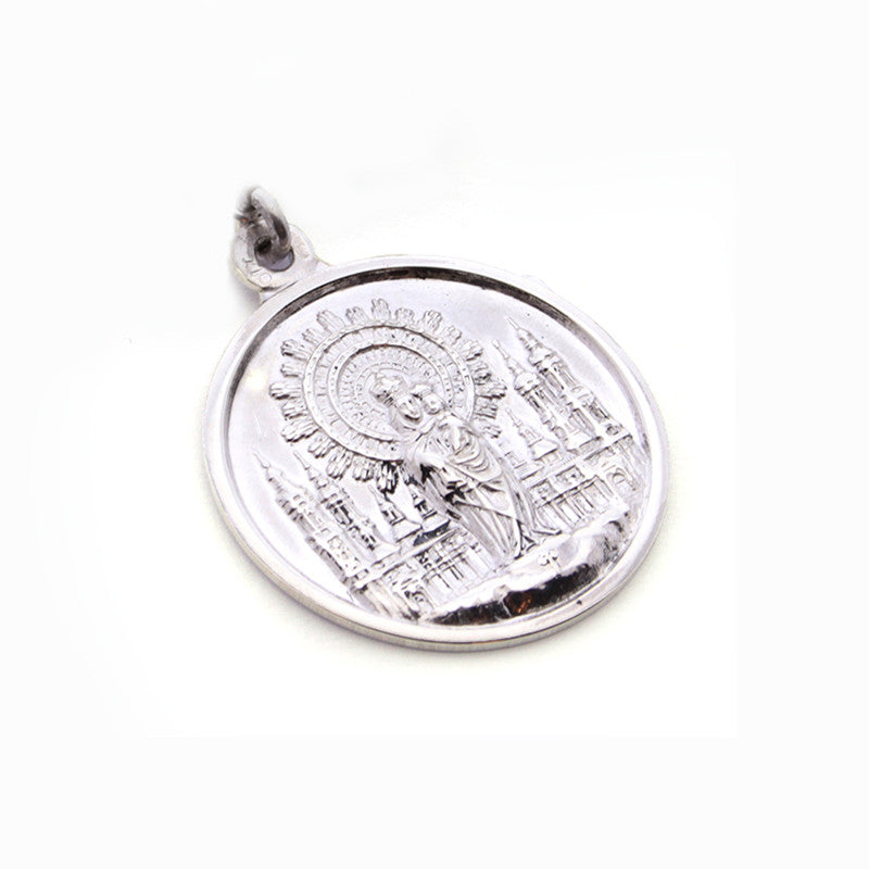VIRGEN DEL PILAR - medallón personalizable de plata 29mm para el RAMO DE NOVIA