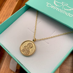 Escapulario SABIDURÍA - collar medalla dorada 19mm con cadena