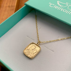 HEART Scapular - 14x16mm gold medal necklace with chain