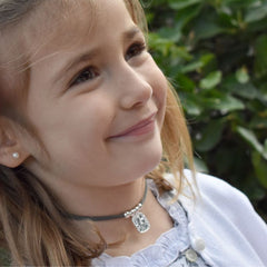 HEART scapular - 15x16mm silver medal necklace with elastic