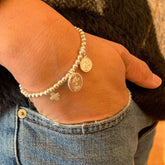 SOFÍA - pulsera personalizable medalla plata 13mm, cruz y escapulario 10mm