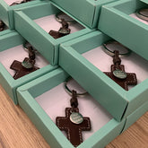 CIELITO keychain - leather cross with customizable silver medal 13mm