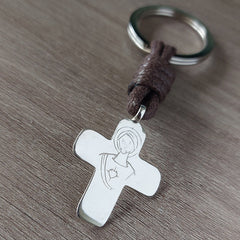 SAGRADO CORAZÓN - Llavero cruz plata 25x30mm