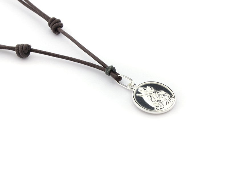 Escapulario REINA DEL CIELO - collar medalla personalizable de plata 20mm con cordón