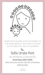 PACK OF 25 FIRST COMMUNION REMINDERS WITH DRAWING OF A CUTE SKY FLOWER FRAME