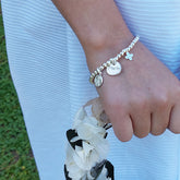 SOFÍA - pulsera personalizable medalla plata 13mm, cruz y escapulario 10mm