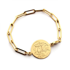 Escapulario MARÍA REINA - pulsera medalla dorada 21mm con cadena