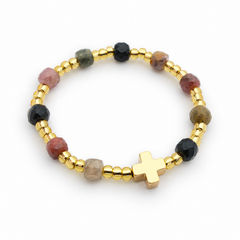 GAUDE - Pulsera rosario decenario dorado y piedras