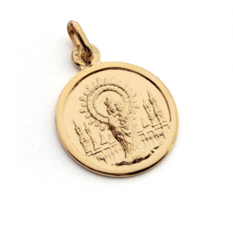 VIRGEN DEL PILAR - medallón personalizable dorado 29mm para el RAMO DE NOVIA
