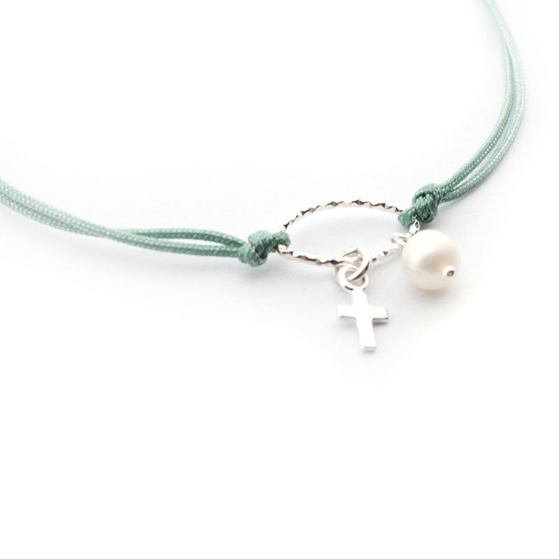 ANNIE - pulsera perla y cruz plata 5x6mm