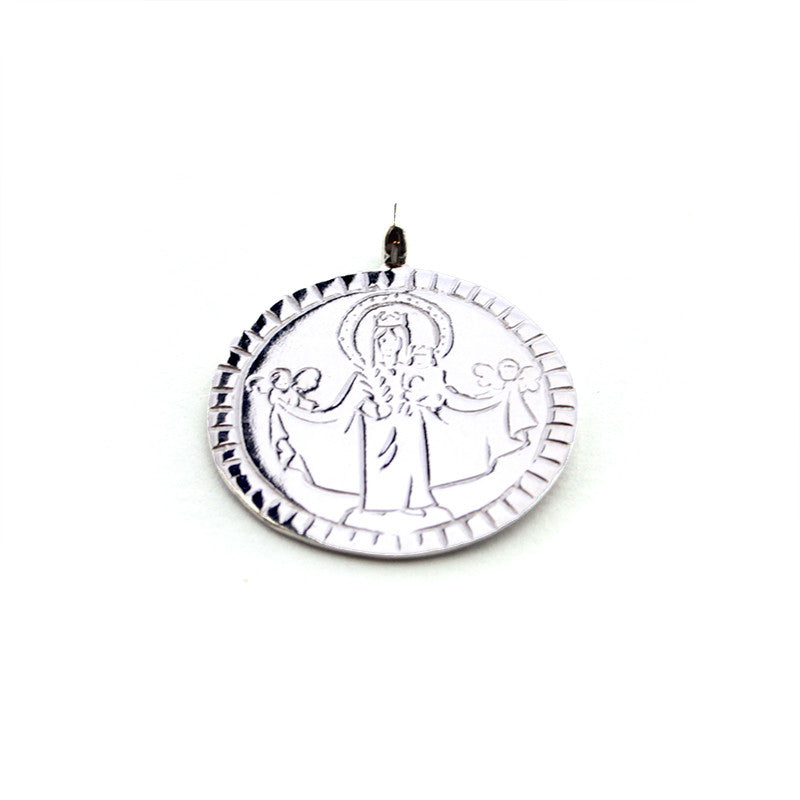 Virgen de la Alegría - medallón personalizable de plata 25mm para el RAMO DE NOVIA