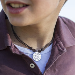 Escapulario ORA PRO NOBIS - collar medalla de plata 20mm con cordón