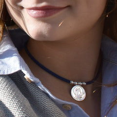 Escapulario MONTSERRAT- collar medalla de plata 20mm con elástico
