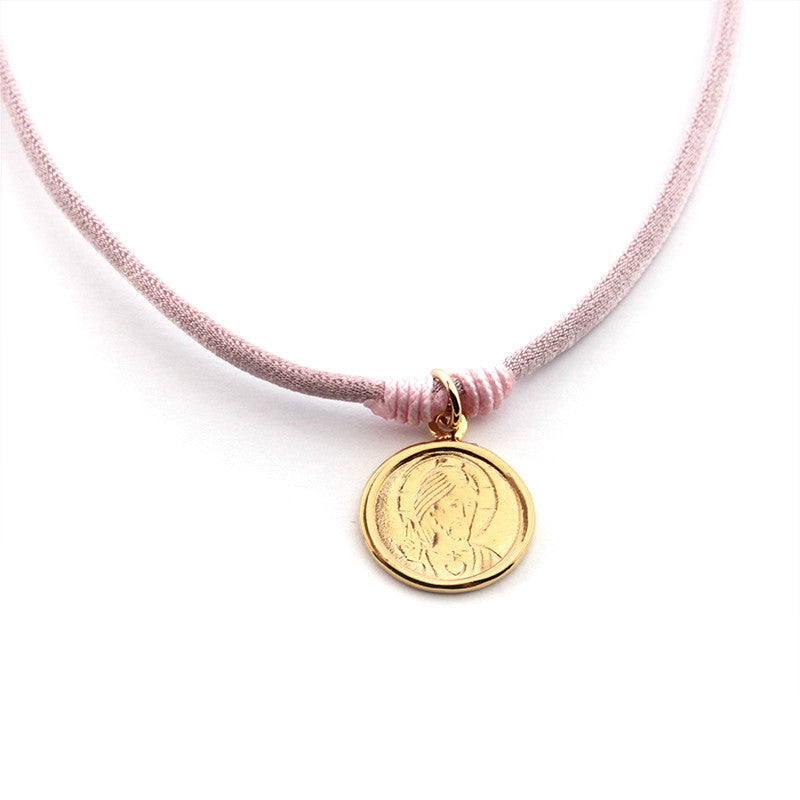 Escapulario DULCE MARÍA - collar medalla dorada 16mm con elástico